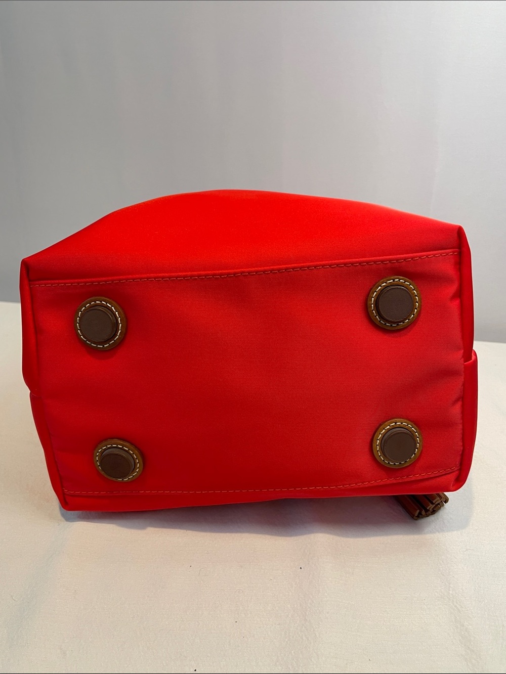 Dooney & Bourke Kade Large Drawstring Bucket Bag Red Nylon Leather Trim - Picture 7 of 9